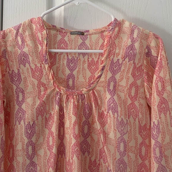 Matta XS Pink‎ Purple Print 100% Silk Blouse classic elegant lightweight - Picture 3 of 12